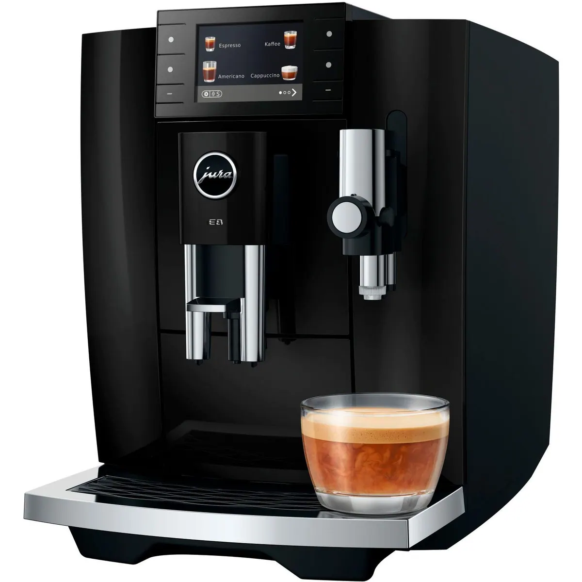 JURA E8 Kaffeevollautomat Piano Black, 27 Spezialitäten, WiFi, Hot & Light Brew
