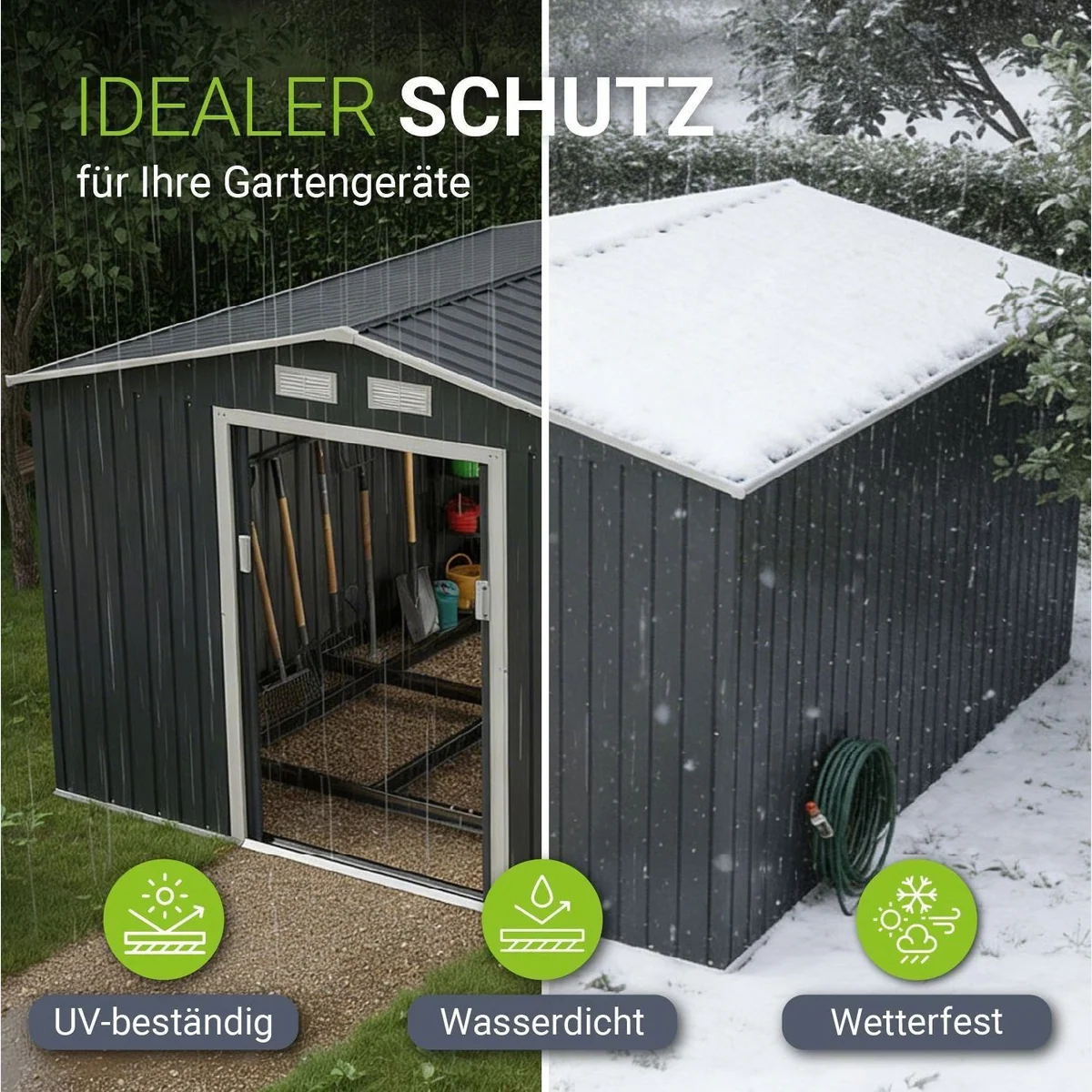 Juskys Gartenhaus XXL, 282x314 cm, Satteldach, Schiebetür, 15 m³ Lagerfläche 2