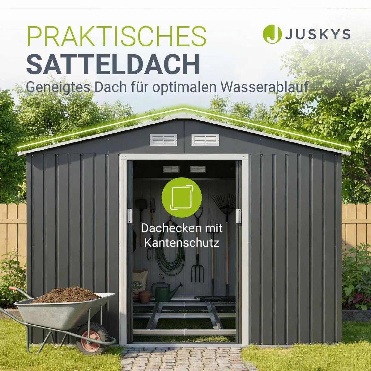 Juskys Gartenhaus XXL, 282x314 cm, Satteldach, Schiebetür, 15 m³ Lagerfläche 3