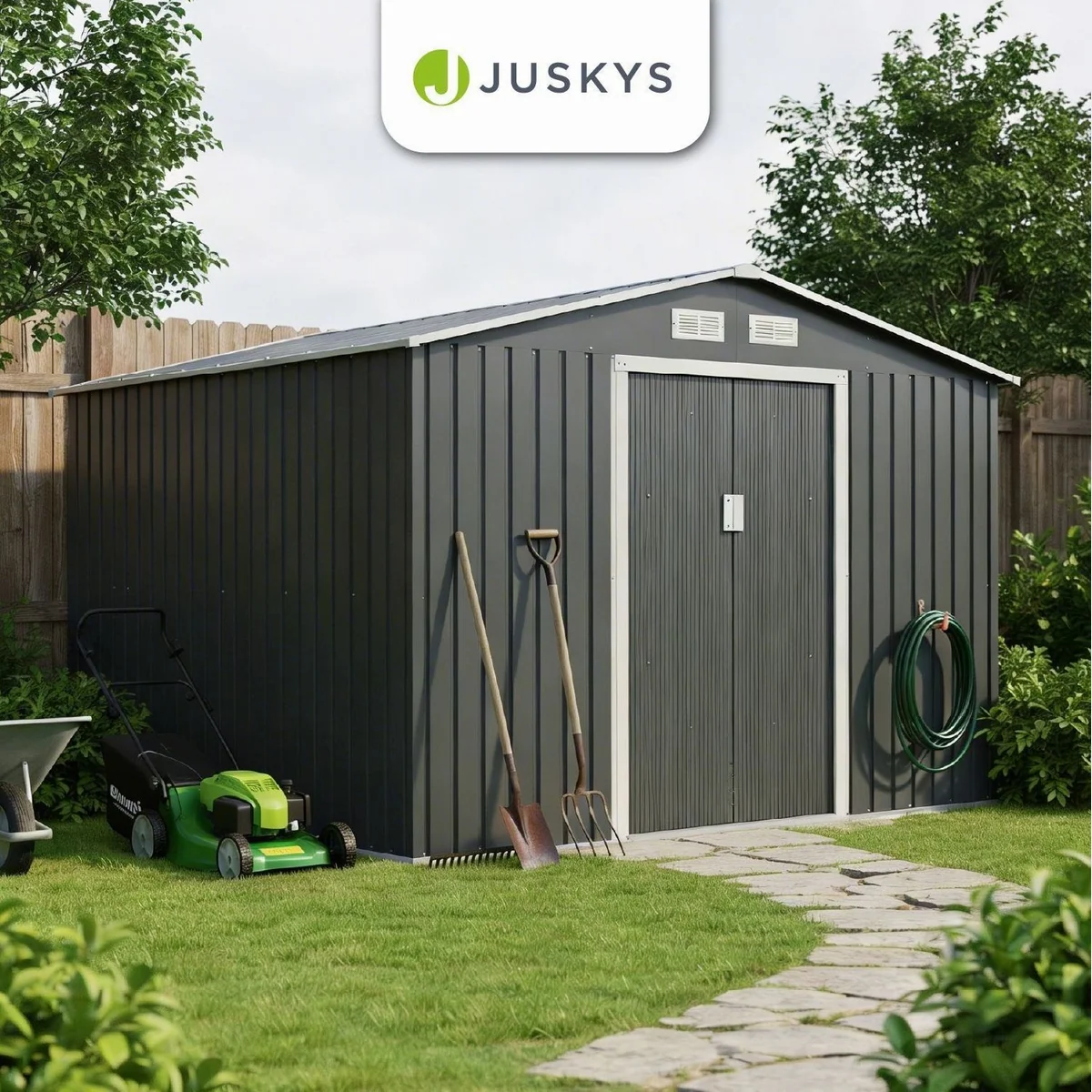 Juskys Gartenhaus XXL, 282x314 cm, Satteldach, Schiebetür, 15 m³ Lagerfläche 4