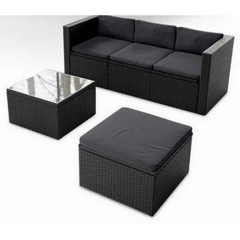 Juskys Punta Cana Gartenlounge-Set, Polyrattan, wetterfest & modern — 1 Tisch, 1 Sofa, 1 Hocker