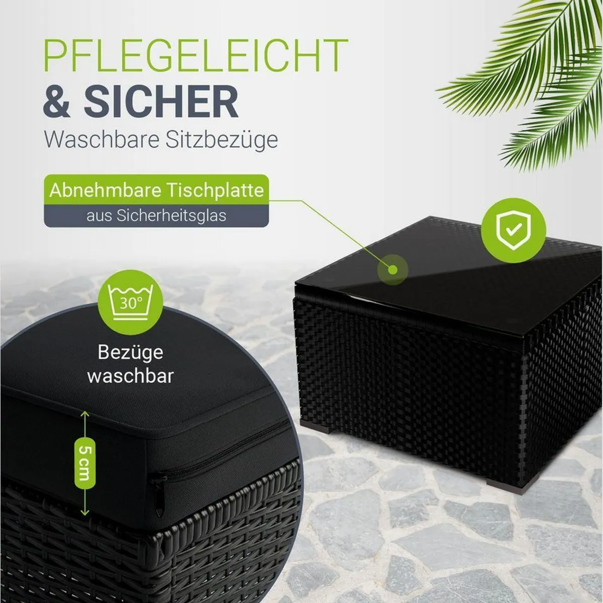 Juskys Punta Cana Gartenlounge-Set, Polyrattan, wetterfest & modern — 1 Tisch, 1 Sofa, 1 Hocker 3