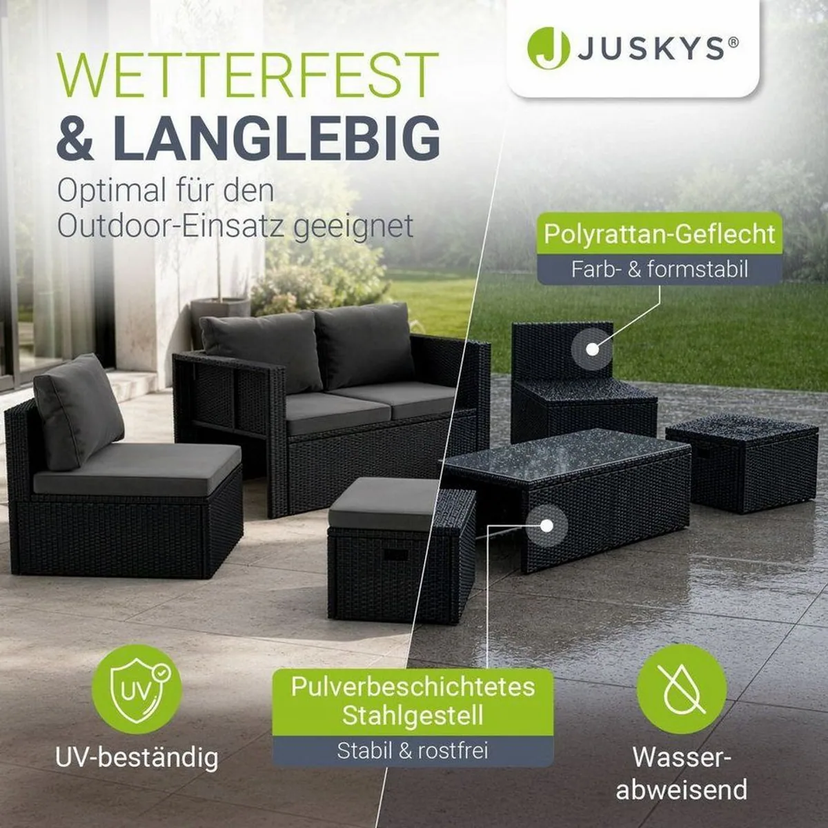 Juskys Gartenlounge-Set Salou, 6-tlg., für 6 Personen, wetterfest, mit Kissen 3