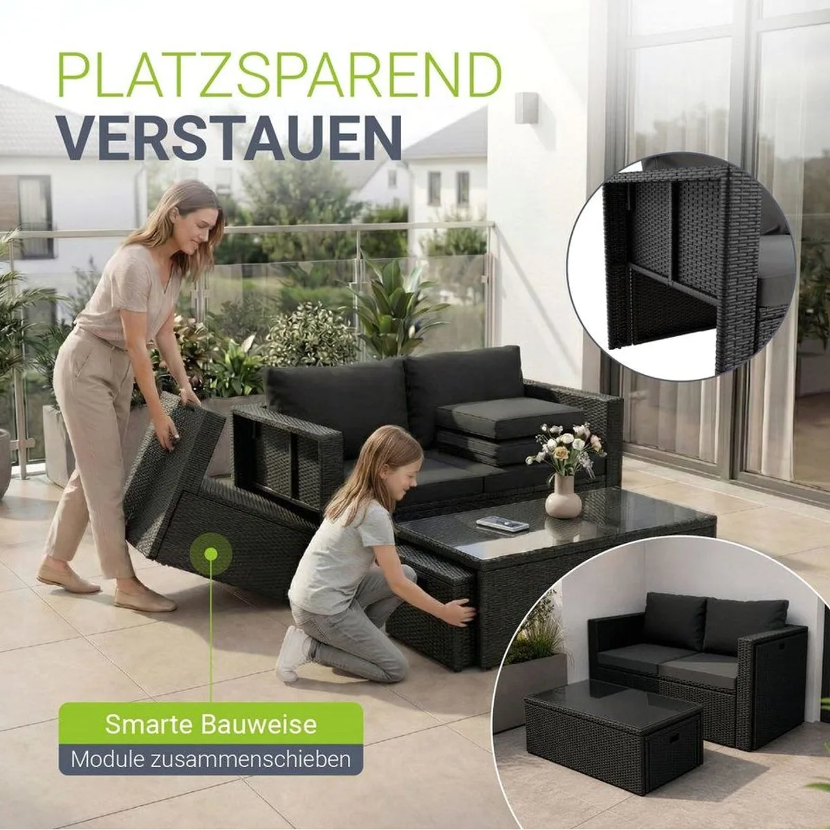 Juskys Gartenlounge-Set Salou, 6-tlg., für 6 Personen, wetterfest, mit Kissen 4