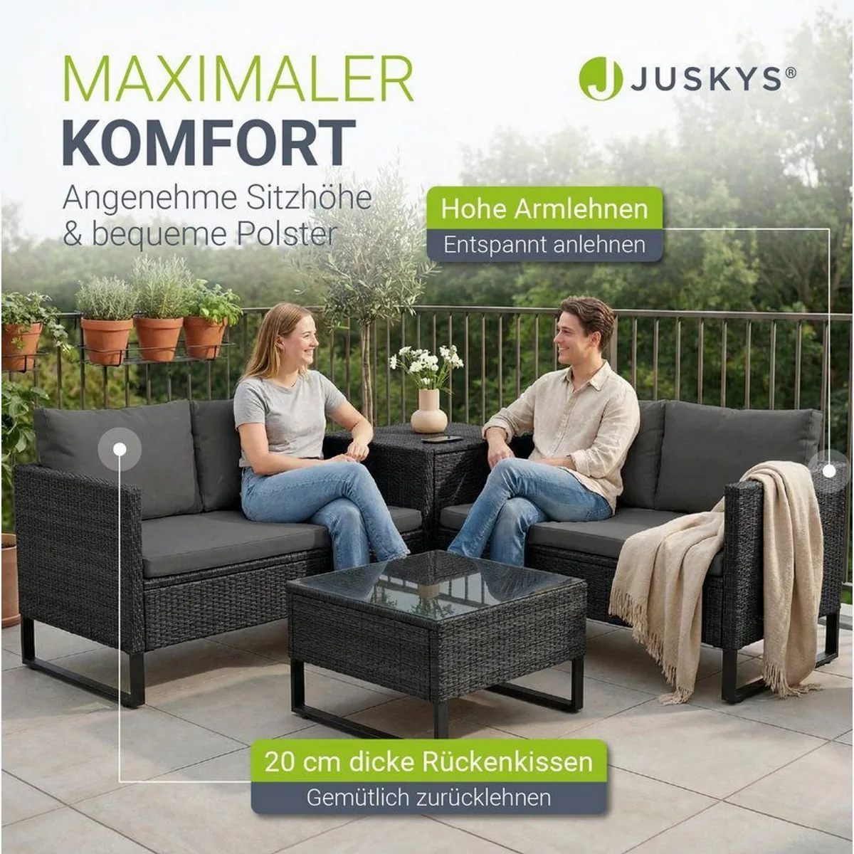 Juskys Gartenlounge-Set Santorini, wetterfest, modular, inkl. Auflagenbox 5
