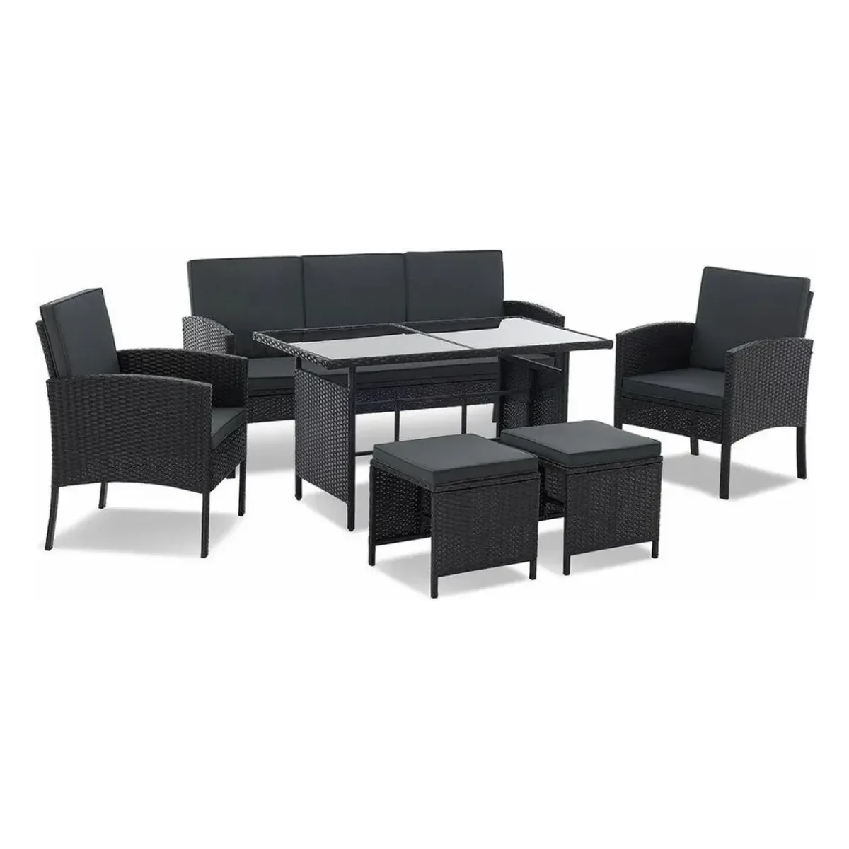 Juskys Gartenlounge-Set Turin, stilvolles 6-teiliges Polyrattan Set für 7 Personen
