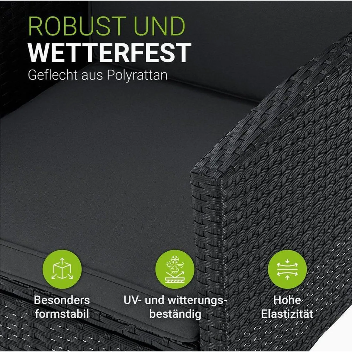Juskys Gartenlounge-Set Turin, stilvolles 6-teiliges Polyrattan Set für 7 Personen 4