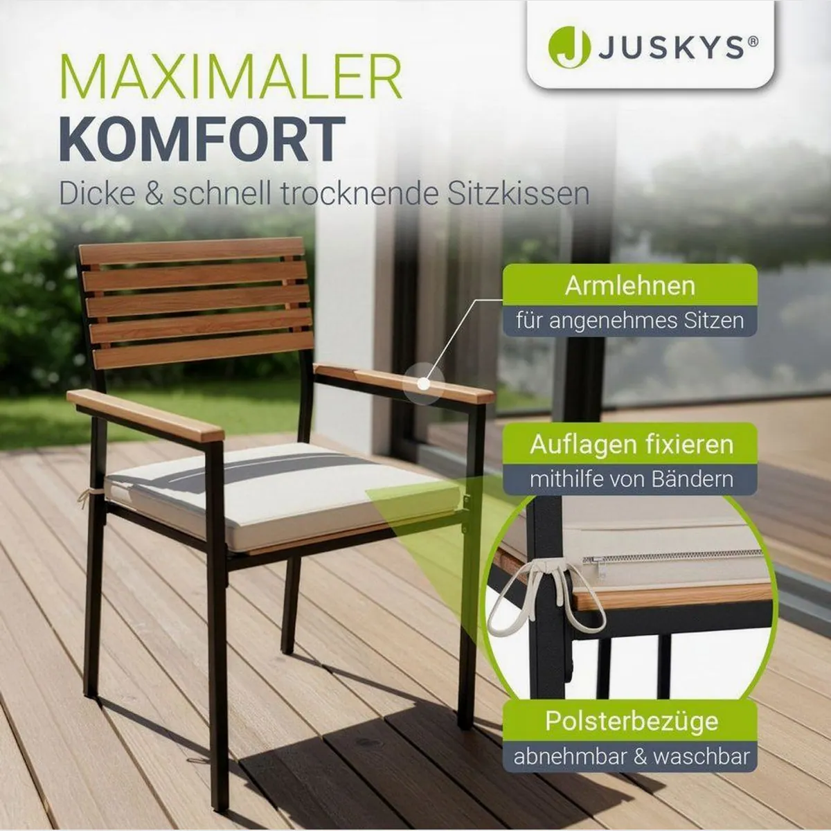 Juskys Gartenlounge-Set Rhodos, 7-teilig, elegantes Design aus Akazienholz 2