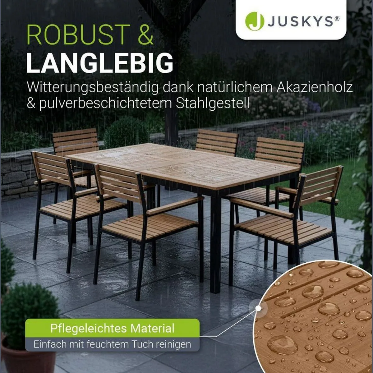 Juskys Gartenlounge-Set Rhodos, 7-teilig, elegantes Design aus Akazienholz 3