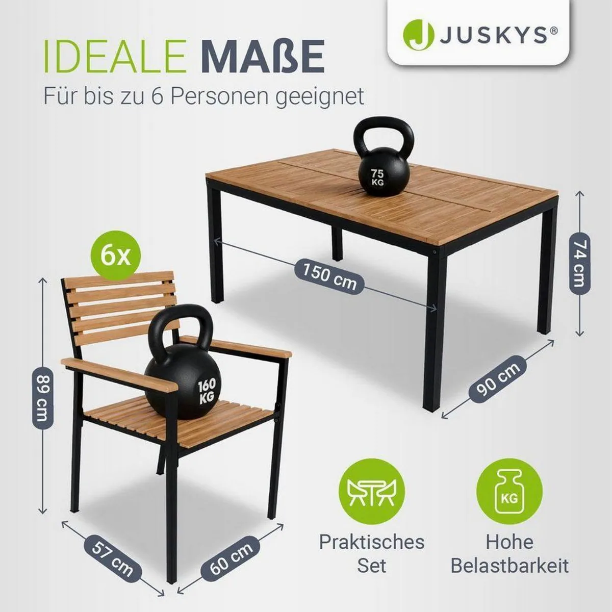 Juskys Gartenlounge-Set Rhodos, 7-teilig, elegantes Design aus Akazienholz 5