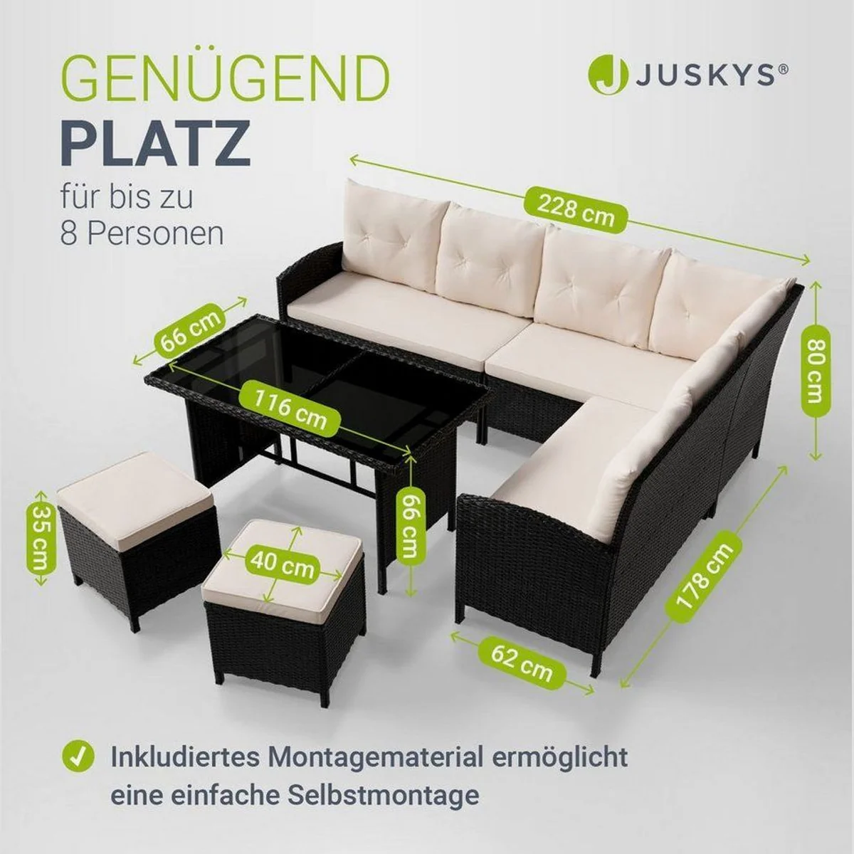 Juskys Manacor Gartenlounge-Set, elegantes Polyrattan-Design, großzügiger Tisch, komfortable Sitzkissen 4