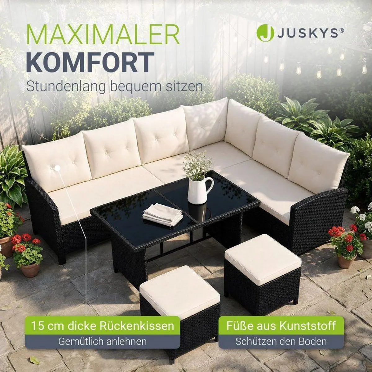 Juskys Manacor Gartenlounge-Set, elegantes Polyrattan-Design, großzügiger Tisch, komfortable Sitzkissen 5