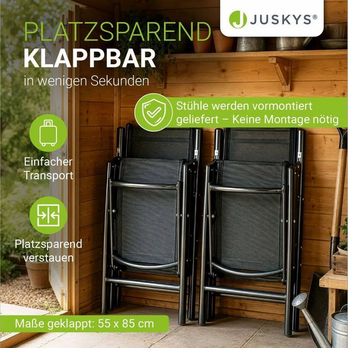 Juskys Milano Garten-Essgruppe, 5-teilig, Aluminium mit Sicherheitsglas — klappbare Stühle, verstellbare Rückenlehnen, witterungsbeständig 4