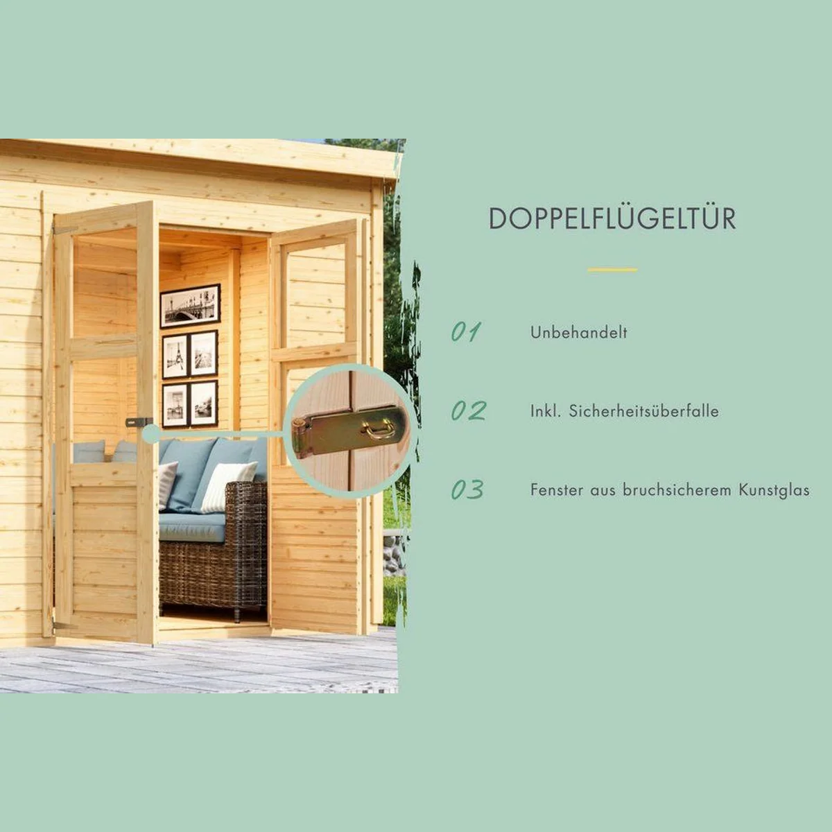 Karibu Gartenhaus Baggersee 1, 14 mm Wandstärke, Made in Germany 2