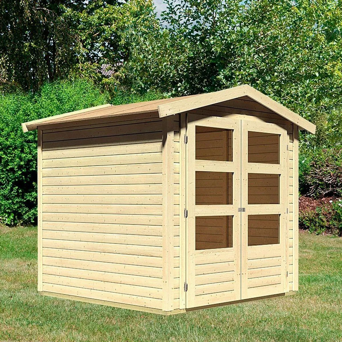 Karibu Gartenhaus Amberg 2, 213x197 cm, anthrazit, naturbelassen oder terragrau — Hochwertiges Stecksysthem, Wetterbeständig, Made in Germany