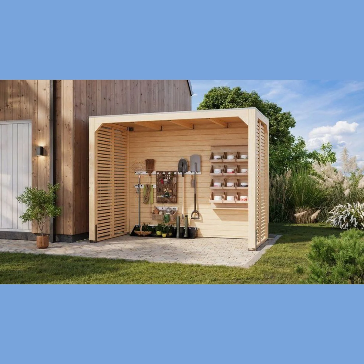 Karibu Pavillon aus Leimholz, Flachdach, wasserdicht — Stabilität, Eleganz, Schutz 2