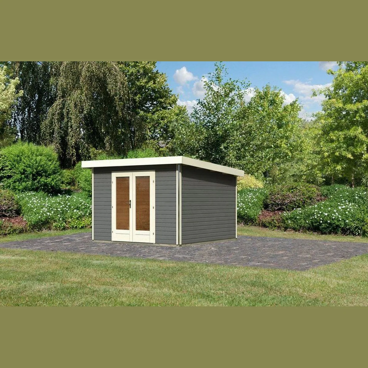 Karibu Gartenhaus Radeburg, 38 mm, 346 x 360 cm, terragrau — stabil, ansprechend, funktional 2