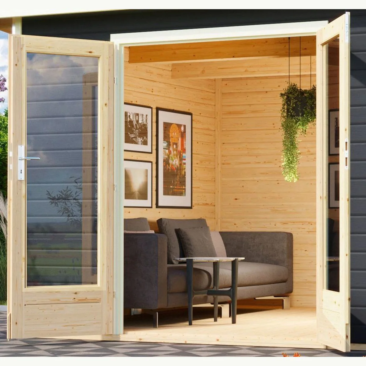 Karibu Gartenhaus Radeburg, 38 mm, 346 x 360 cm, terragrau — stabil, ansprechend, funktional 5