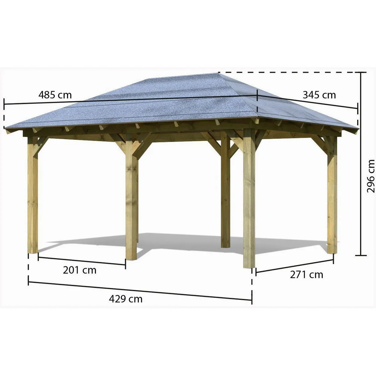 Karibu Pavillon Mailand, naturbelassenes Fichtenholz, witterungsbeständig, großzügige Maße — 345x485 cm 4