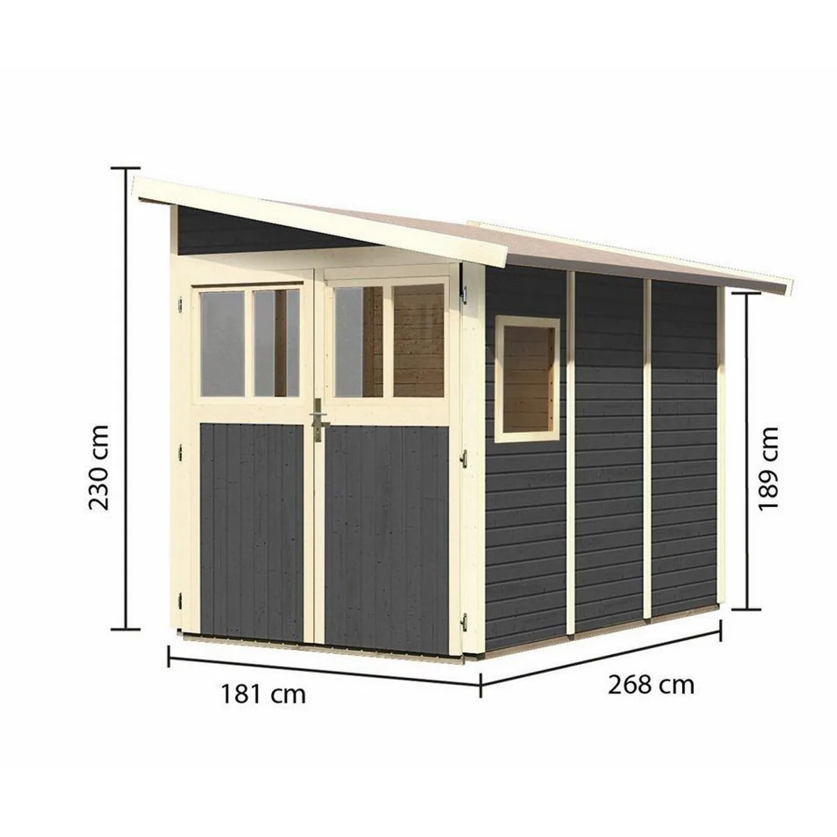 Karibu Gartenhaus Wandlitz, 19 mm, Pultdach, terragrau — hochwertiges nordisches Fichtenholz, einfache Montage, optimaler Witterungsschutz 3