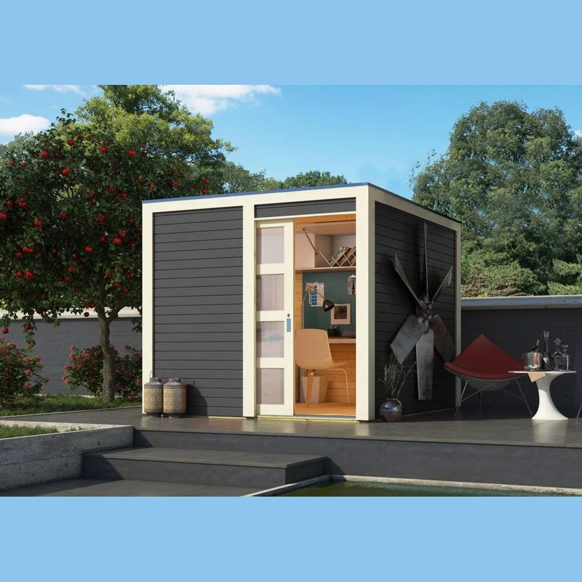 Karibu Gartenhaus Qubic, 19 mm, 246 x 246 cm, terragrau, Typ 1