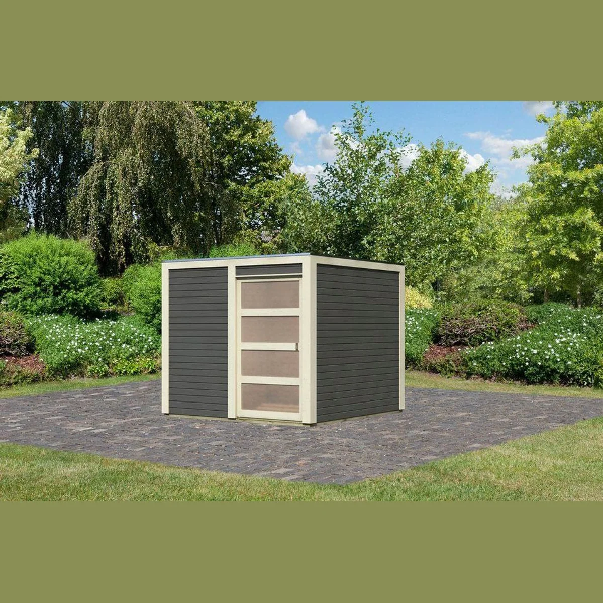 Karibu Gartenhaus Qubic, 19 mm, 246 x 246 cm, terragrau, Typ 1 2