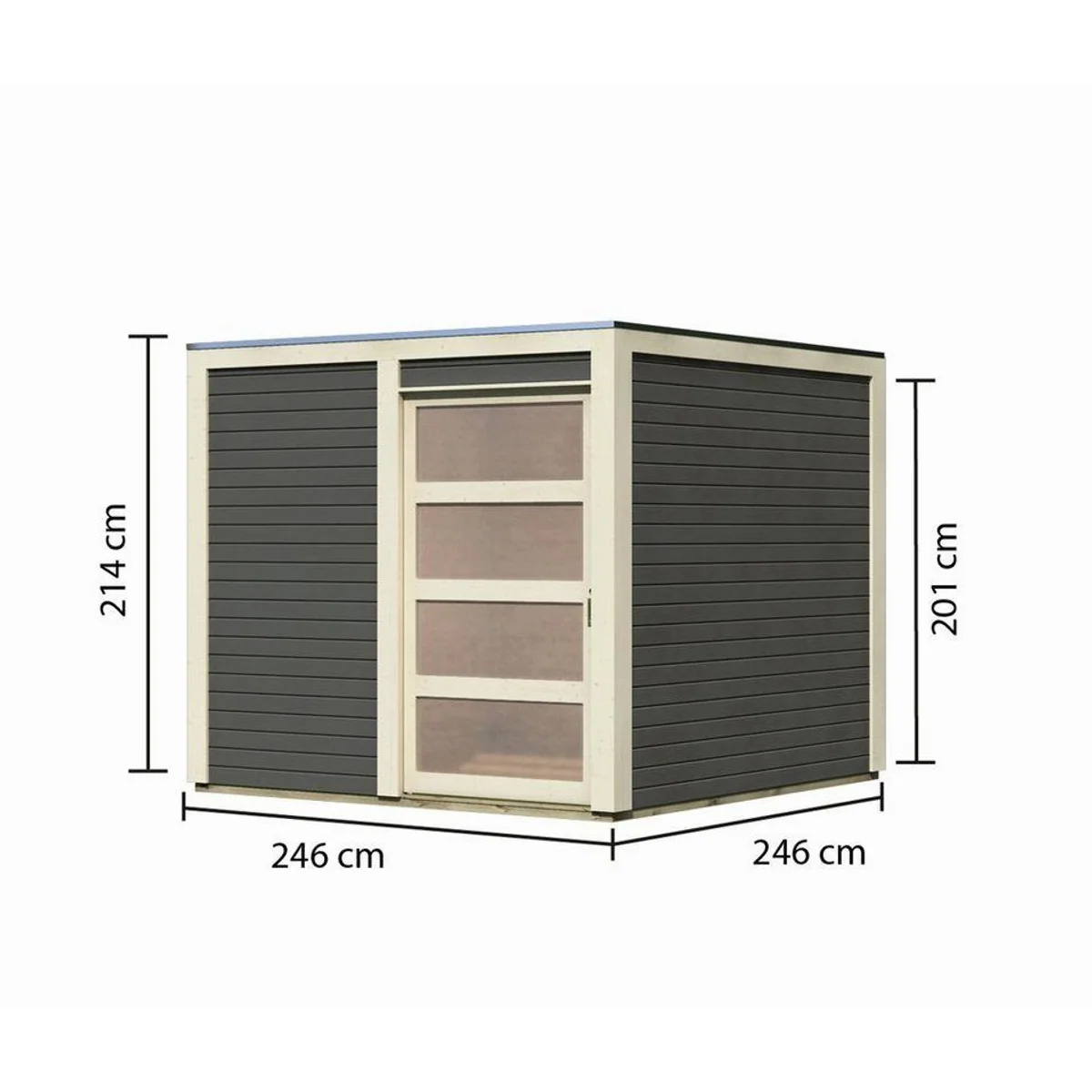 Karibu Gartenhaus Qubic, 19 mm, 246 x 246 cm, terragrau, Typ 1 3