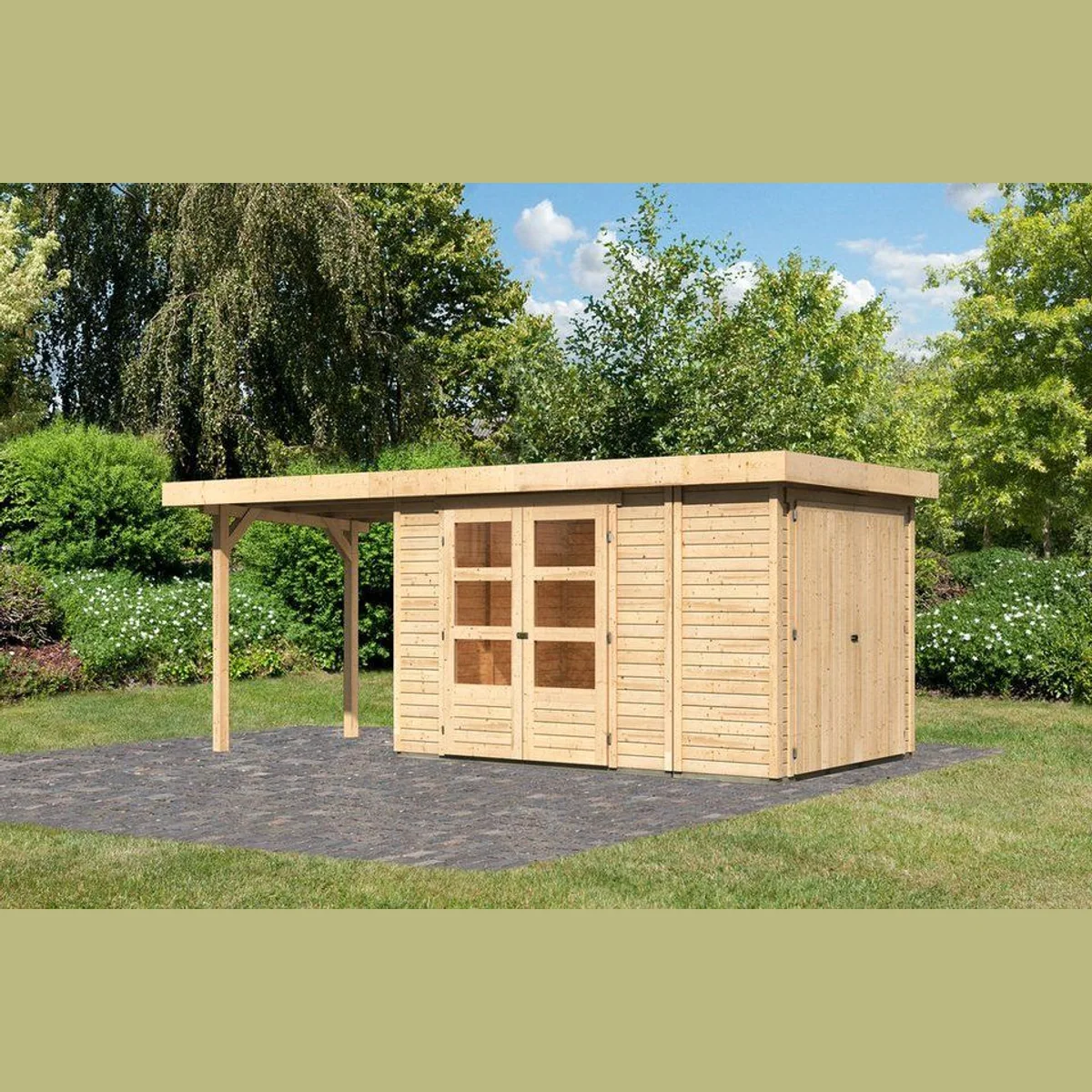 Karibu Retola Gartenhaus, 19 mm, 566 x 238 cm, inkl. Anbaudach 2