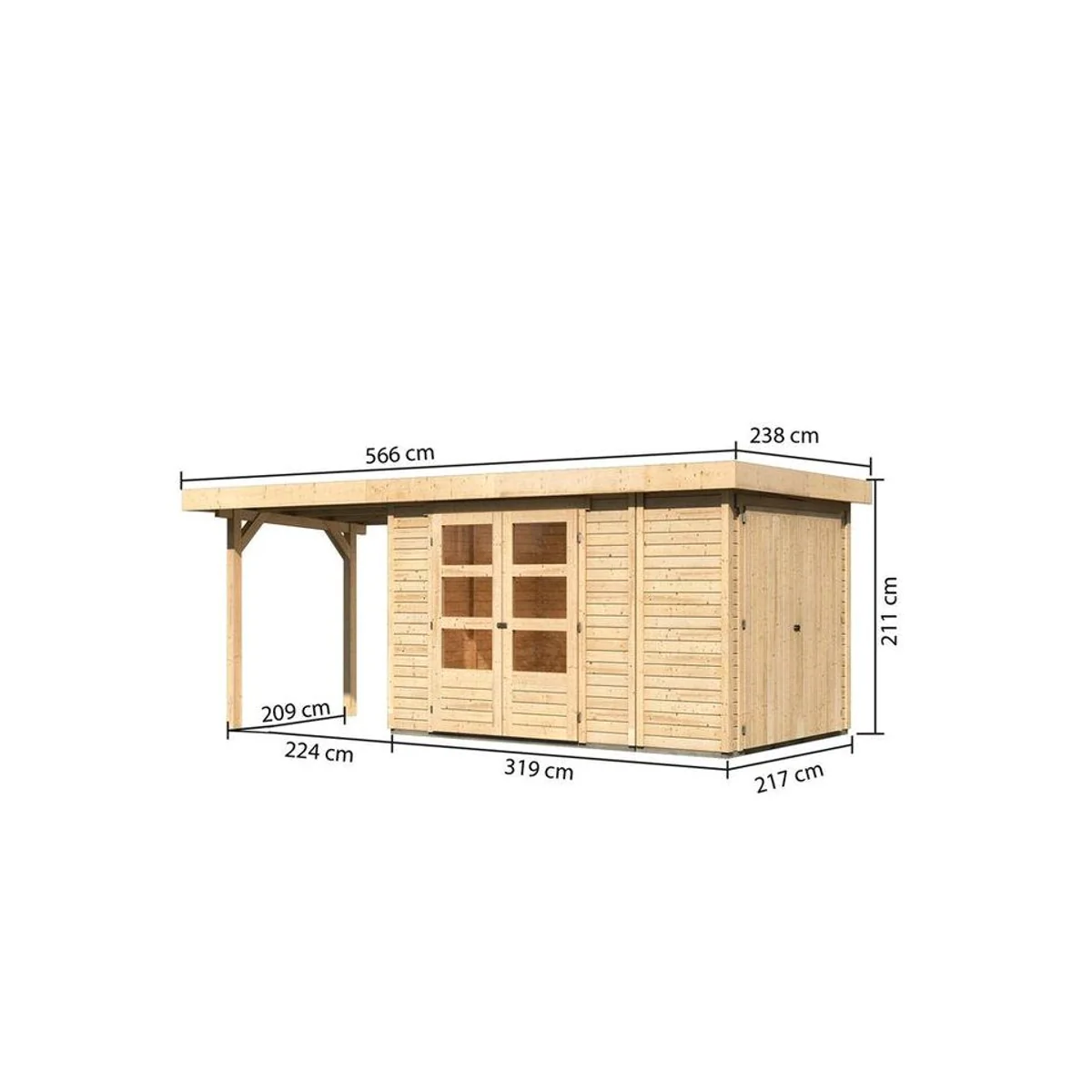 Karibu Retola Gartenhaus, 19 mm, 566 x 238 cm, inkl. Anbaudach 3