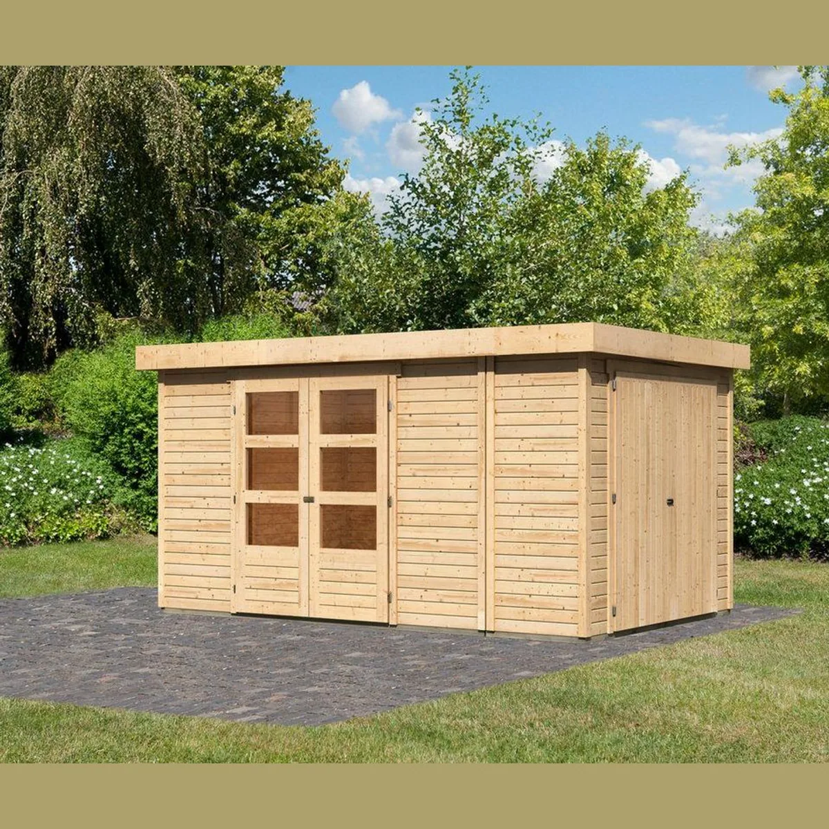 Karibu Gartenhaus Retola, 19 mm, 404 x 262 cm, Flachdach, natur