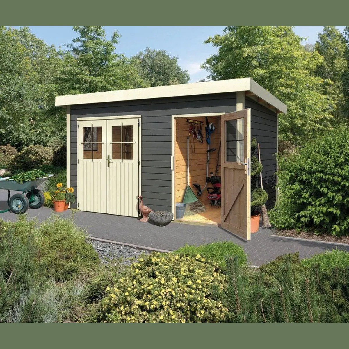 Karibu Gartenhaus Tintrup, 28 mm, 396 x 273 cm, terragrau — robuste Bauweise, effiziente Raumnutzung, Kesseldruckimprägnierung