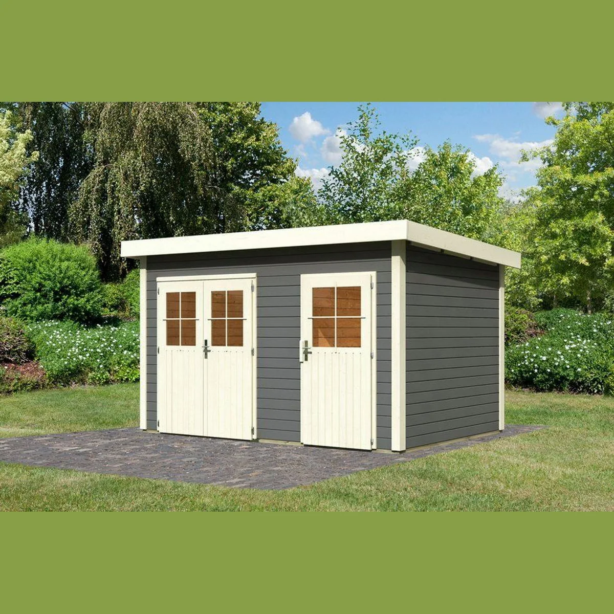 Karibu Gartenhaus Tintrup, 28 mm, 396 x 273 cm, terragrau — robuste Bauweise, effiziente Raumnutzung, Kesseldruckimprägnierung 2