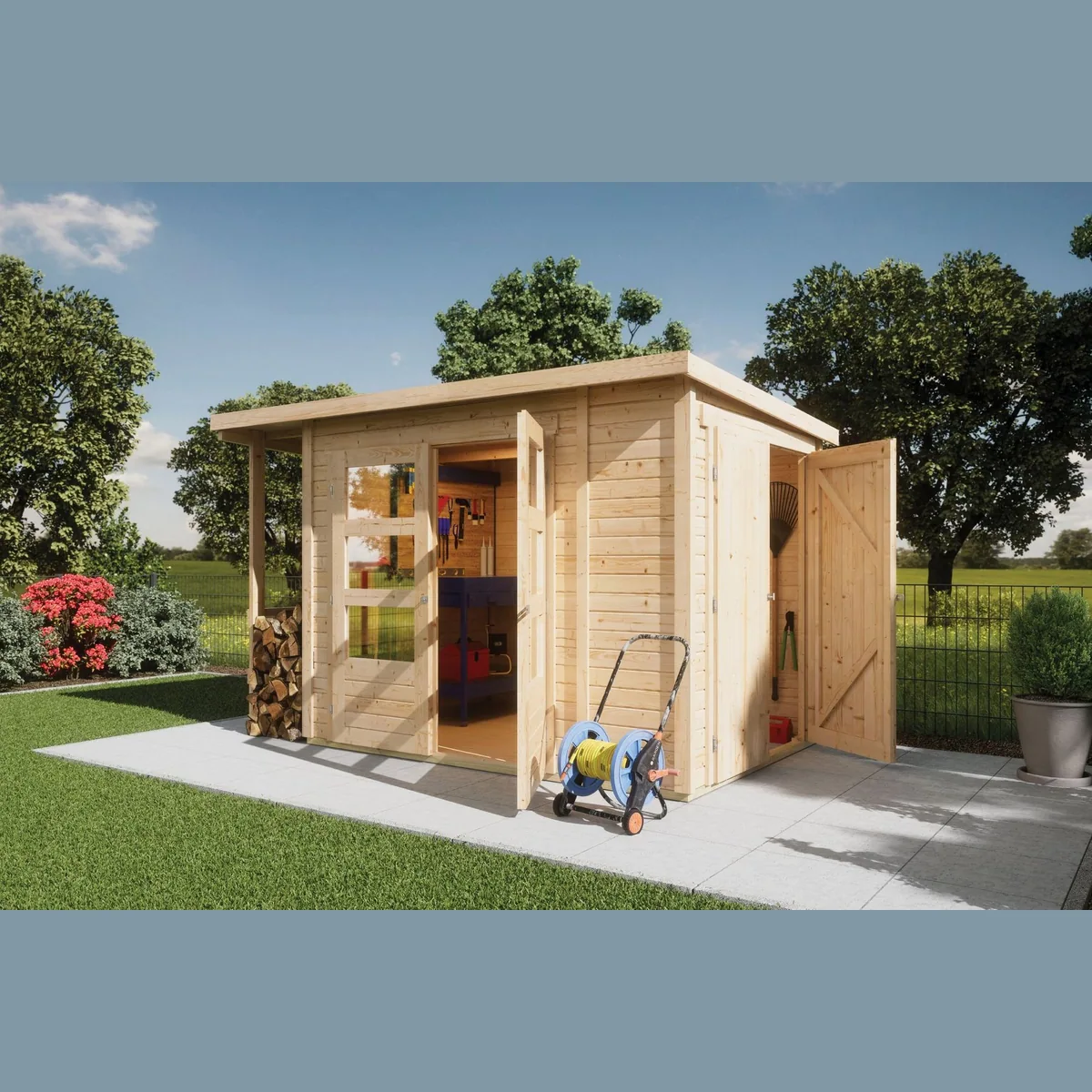 Karibu Gartenhaus Multifunktionshaus, robustes Pultdach, einfache Montage