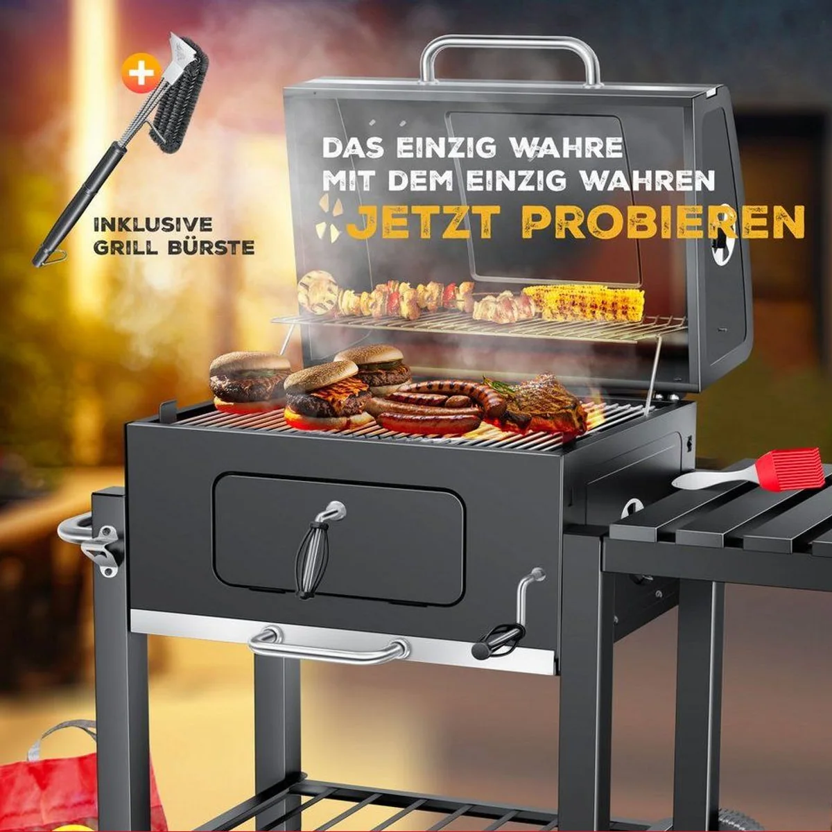 KESSER Holzkohlegrill Premium, vielseitig, mit integriertem Thermometer, mobil und leicht zu reinigen 2
