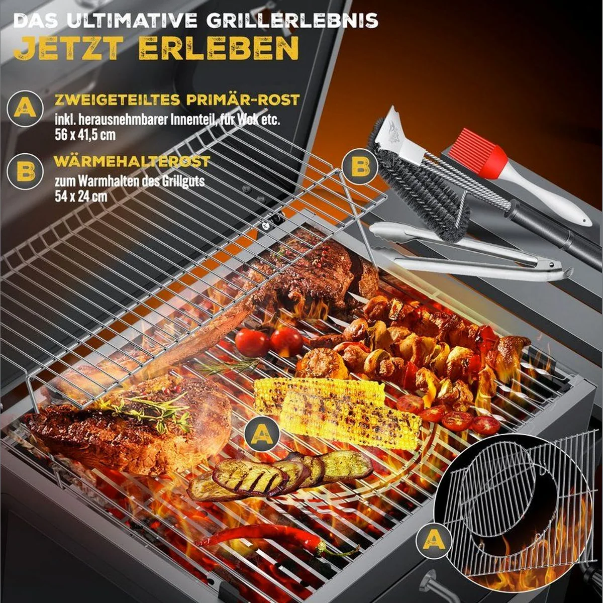 KESSER Holzkohlegrill Premium, vielseitig, mit integriertem Thermometer, mobil und leicht zu reinigen 4