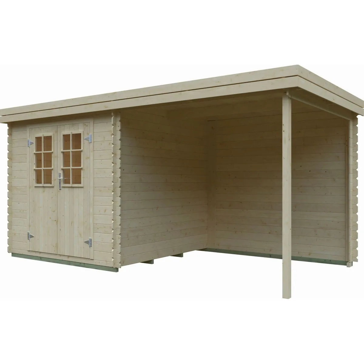 Kiehn-Holz Gartenhaus Edersee, Flachdach, aus naturbelassenem Fichtenholz — hohe Wandstärke, doppelflügeltür, geräumig 2