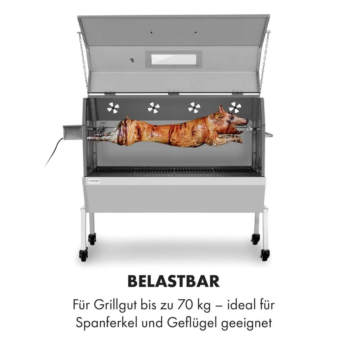 Klarstein Sauenland Pro XL Holzkohlegrill, Motorgetriebener Drehspieß, Edelstahl-Grillrost 4