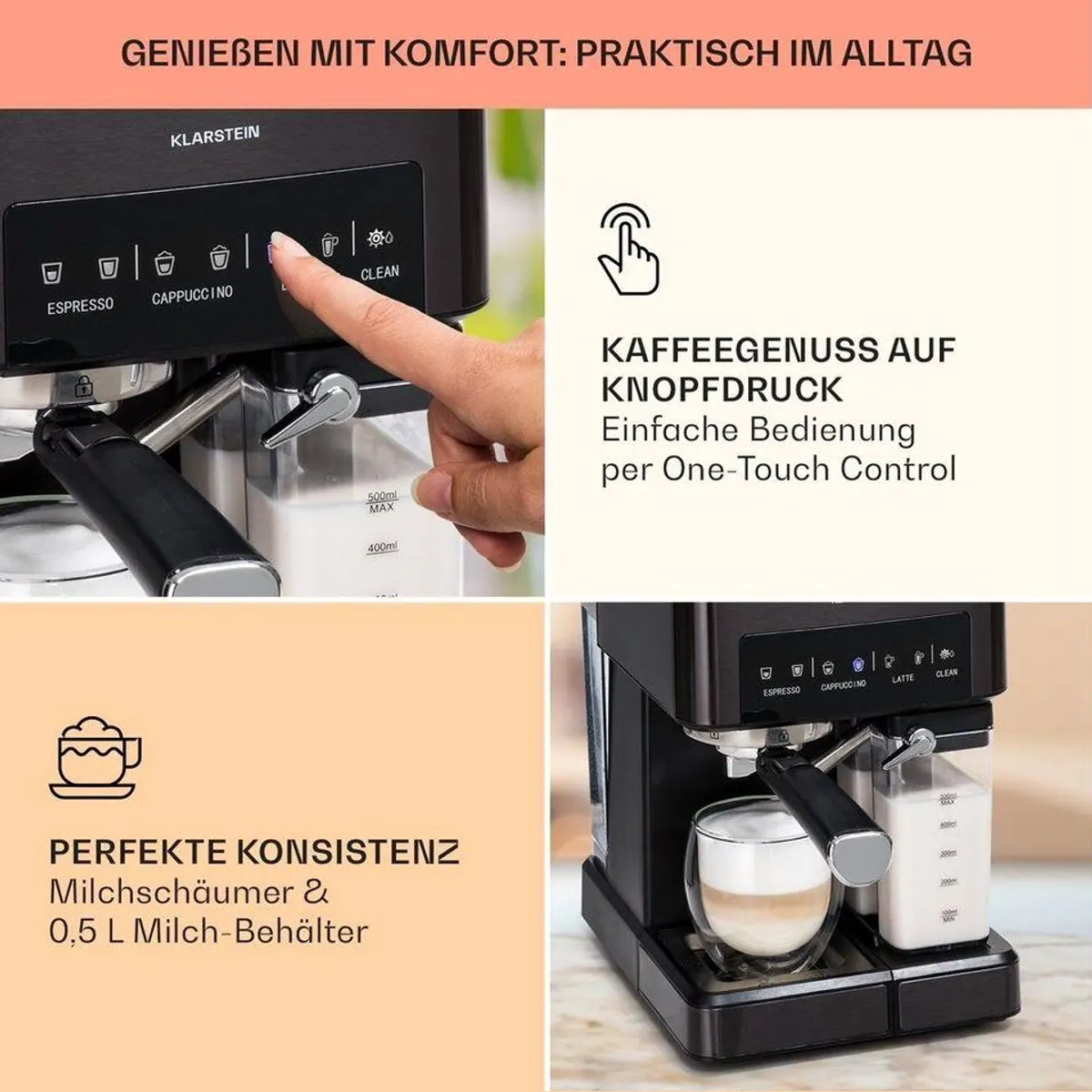 Klarstein Arabica Comfort, 20 bar Pumpendruck, 1,8 l Wassertank, Touch-Panel 4