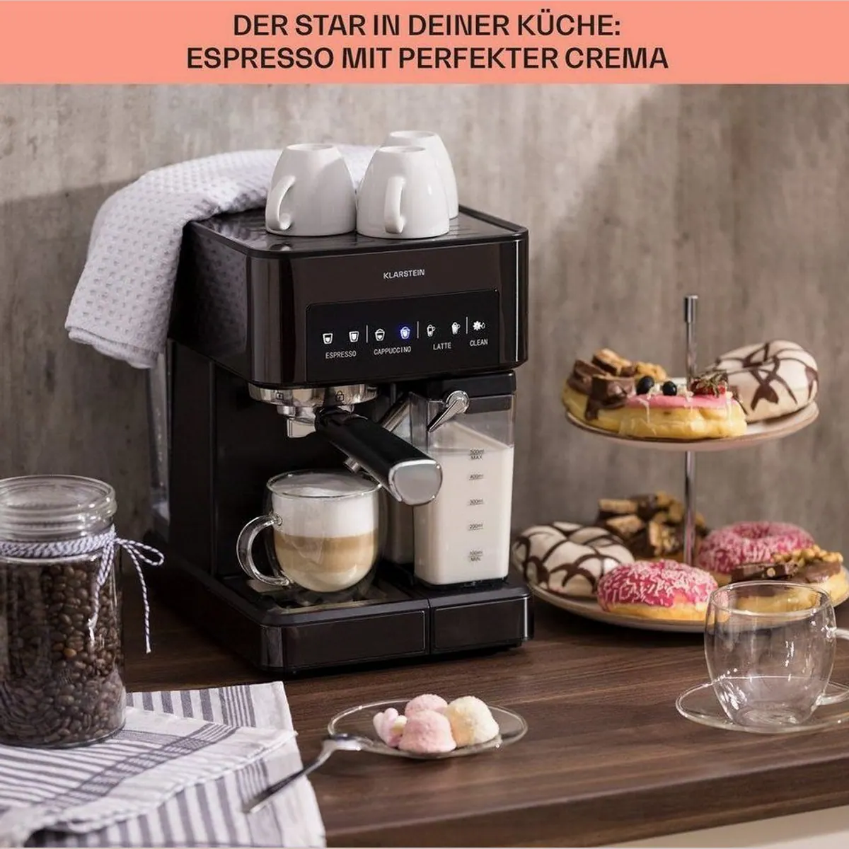 Klarstein Arabica Comfort, 20 bar Pumpendruck, 1,8 l Wassertank, Touch-Panel 5