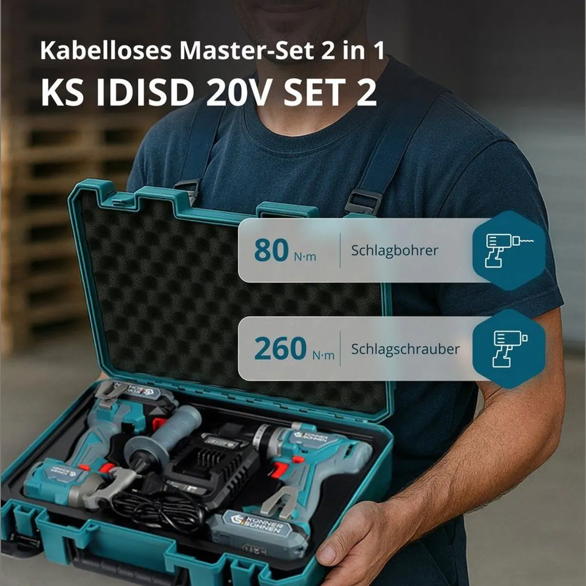 Könner & Söhnen KS IDISD 20V SET 2 PLUS, bürstenloser Motor, 80Nm/260Nm, robustes Metallgetriebe 3