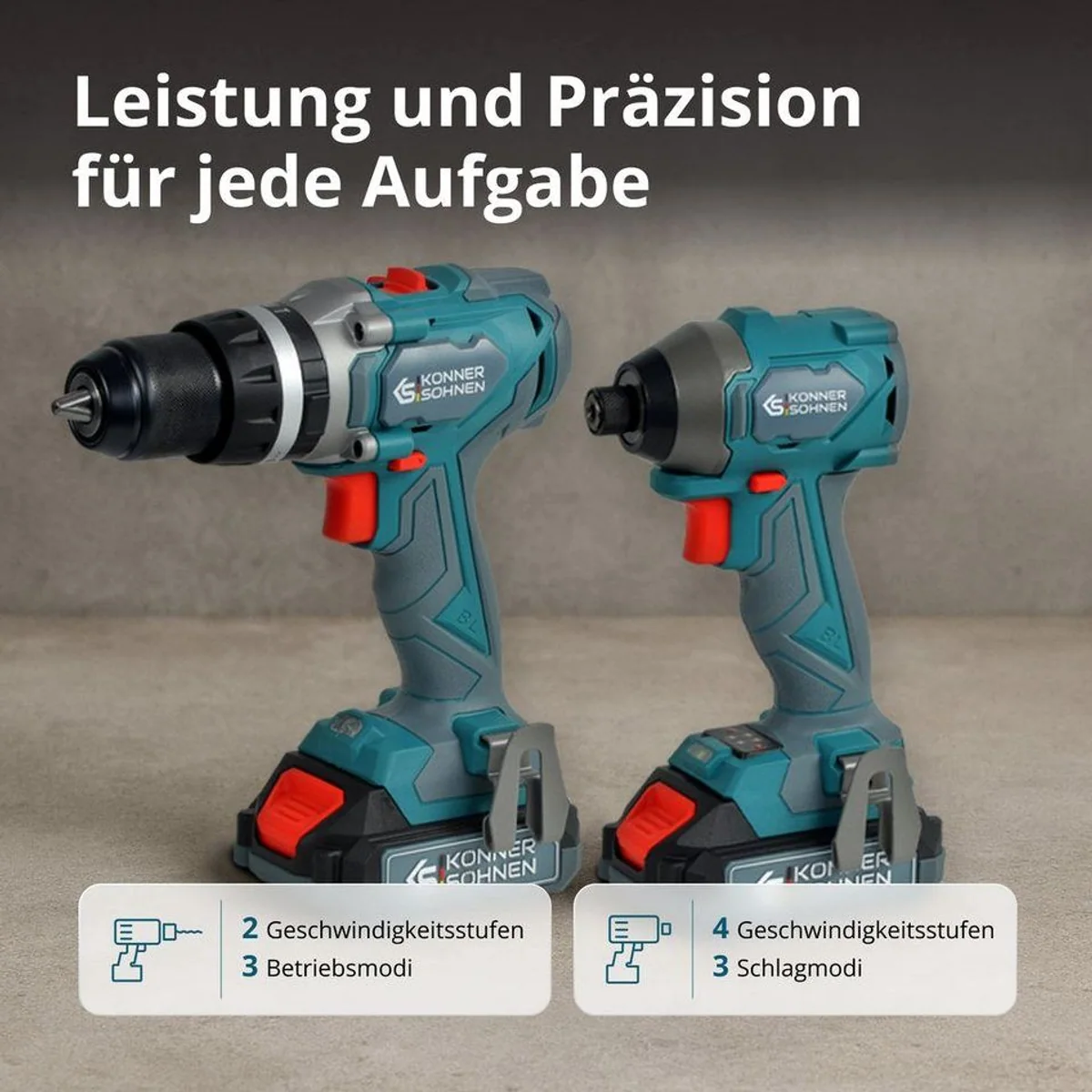 Könner & Söhnen KS IDISD 20V SET 2 PLUS, bürstenloser Motor, 80Nm/260Nm, robustes Metallgetriebe 4