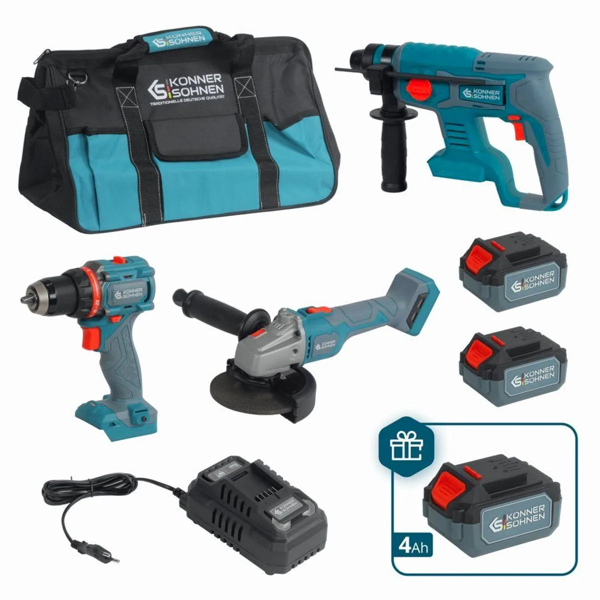 Könner & Söhnen KS RHAGD 20V SET 3 PLUS, vielseitiges 3-in-1 Akku-Meister-Set