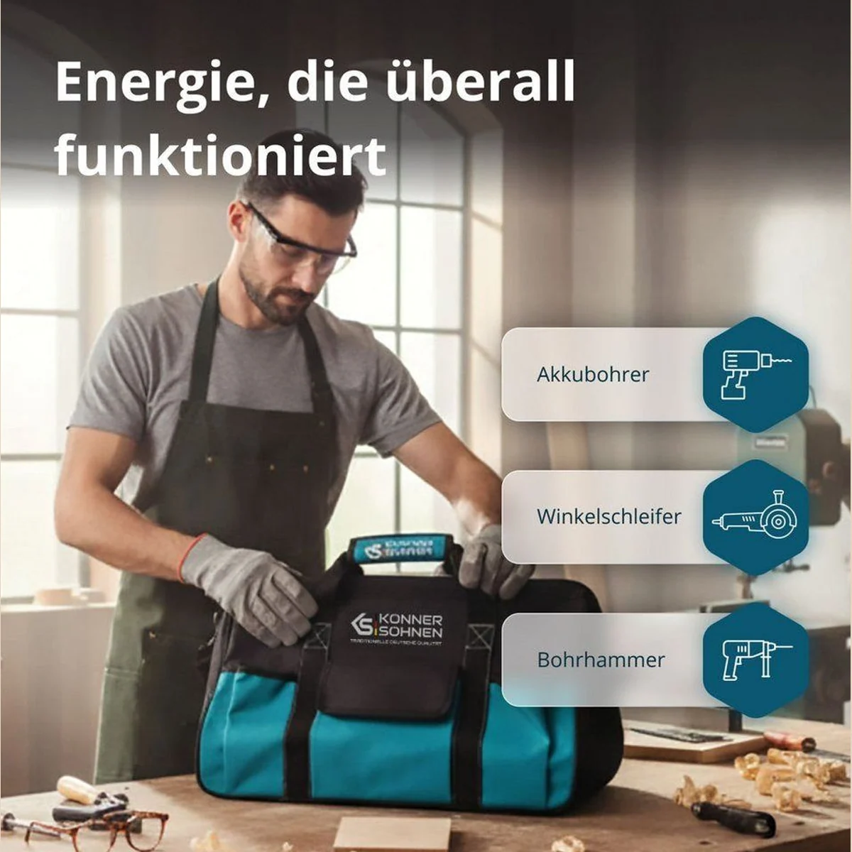 Könner & Söhnen KS RHAGD 20V SET 3 PLUS, vielseitiges 3-in-1 Akku-Meister-Set 3