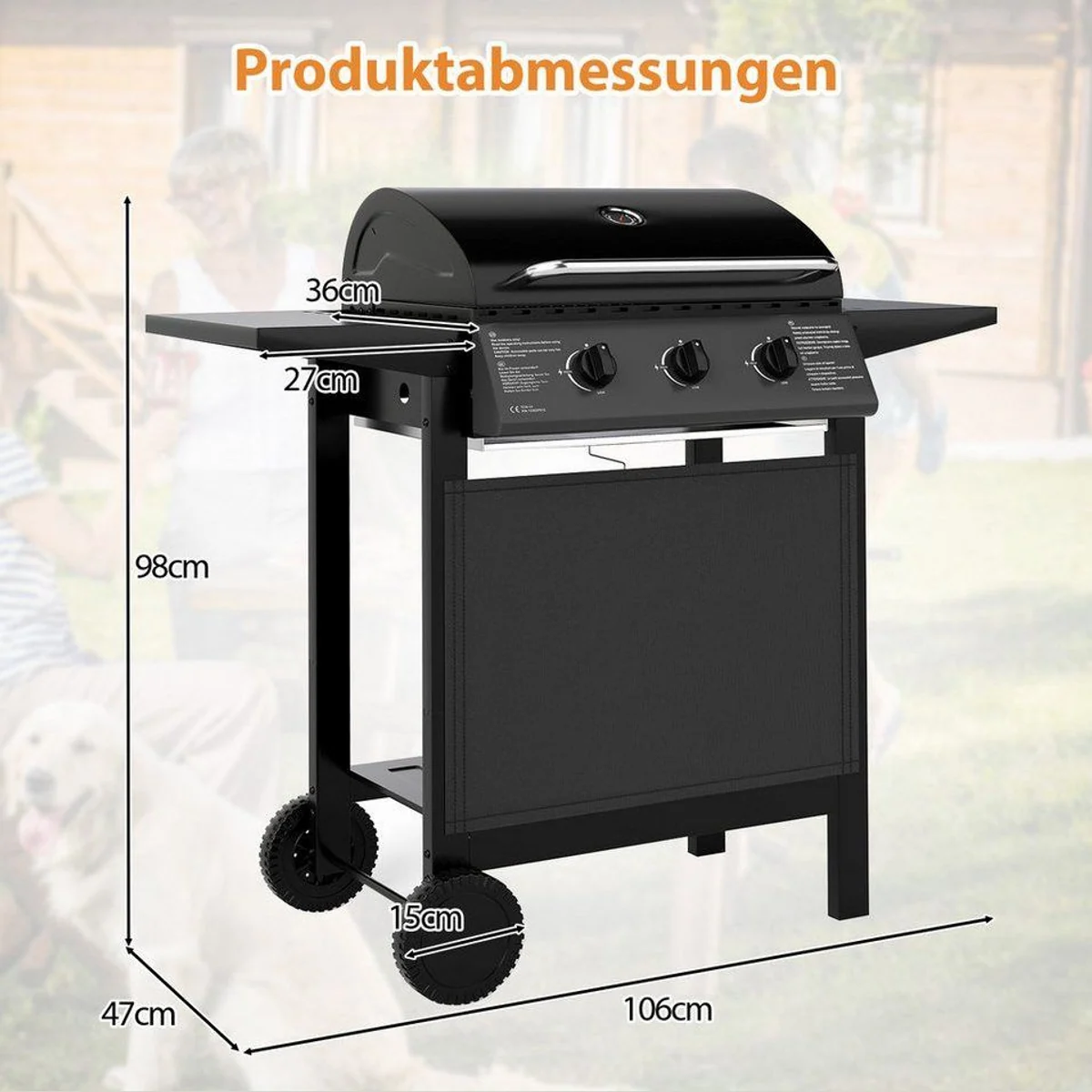KOMFOTTEU Holzkohlegrill, multifunktionale BBQ-Station mit 3 Brennern, 3 Grillrosten 4
