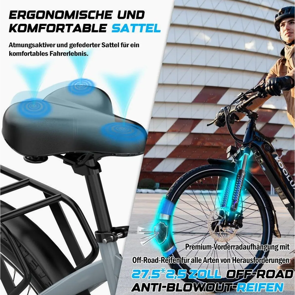 KOOLUX E-Bike 27,5 Zoll, 7-Gang Shimano, 720 Wh Lithium-Ionen-Akku 5