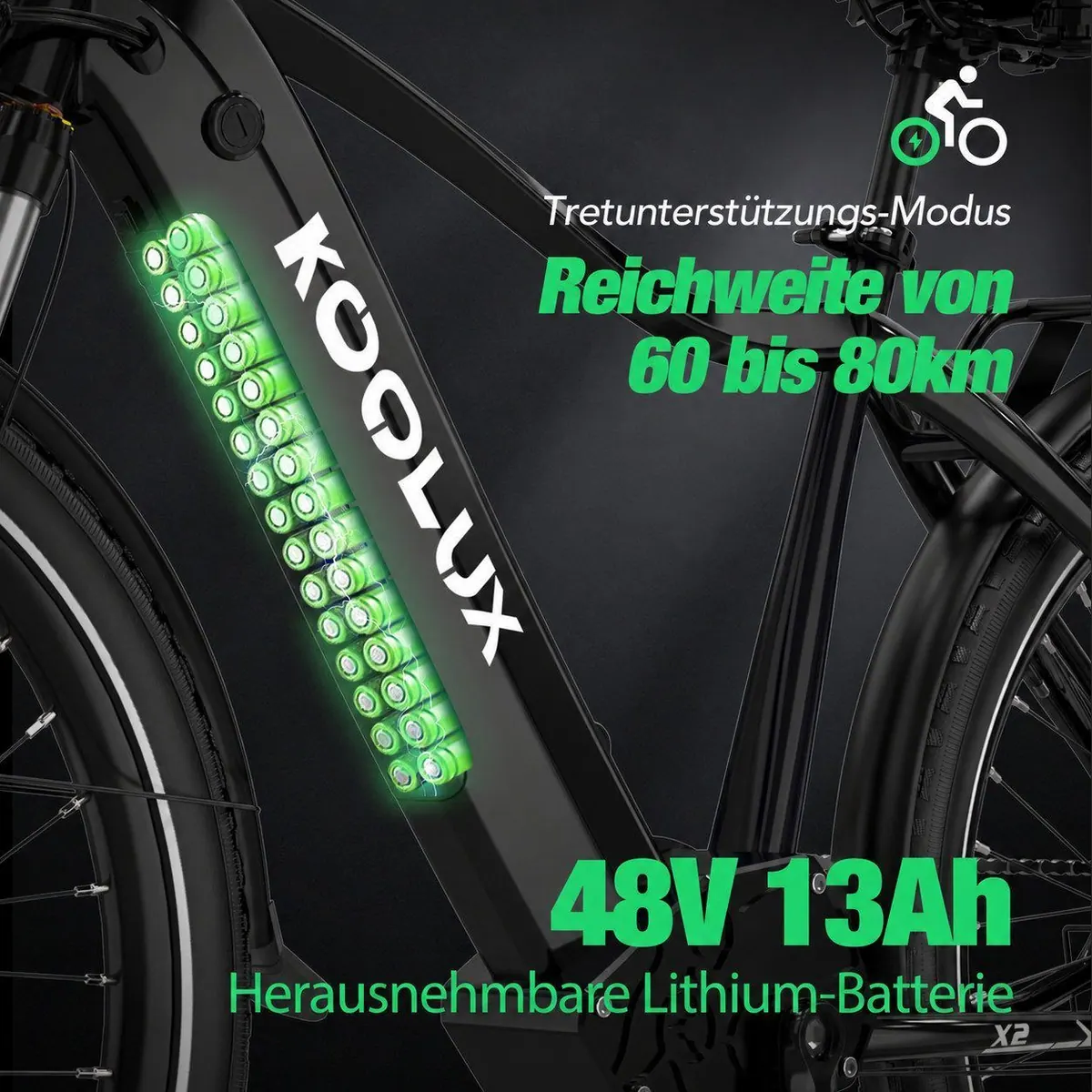 KOOLUX E-Bike 26 Zoll, 7-Gang Shimano, 624 Wh Akku — flexibel, leistungsstark, sicher 2