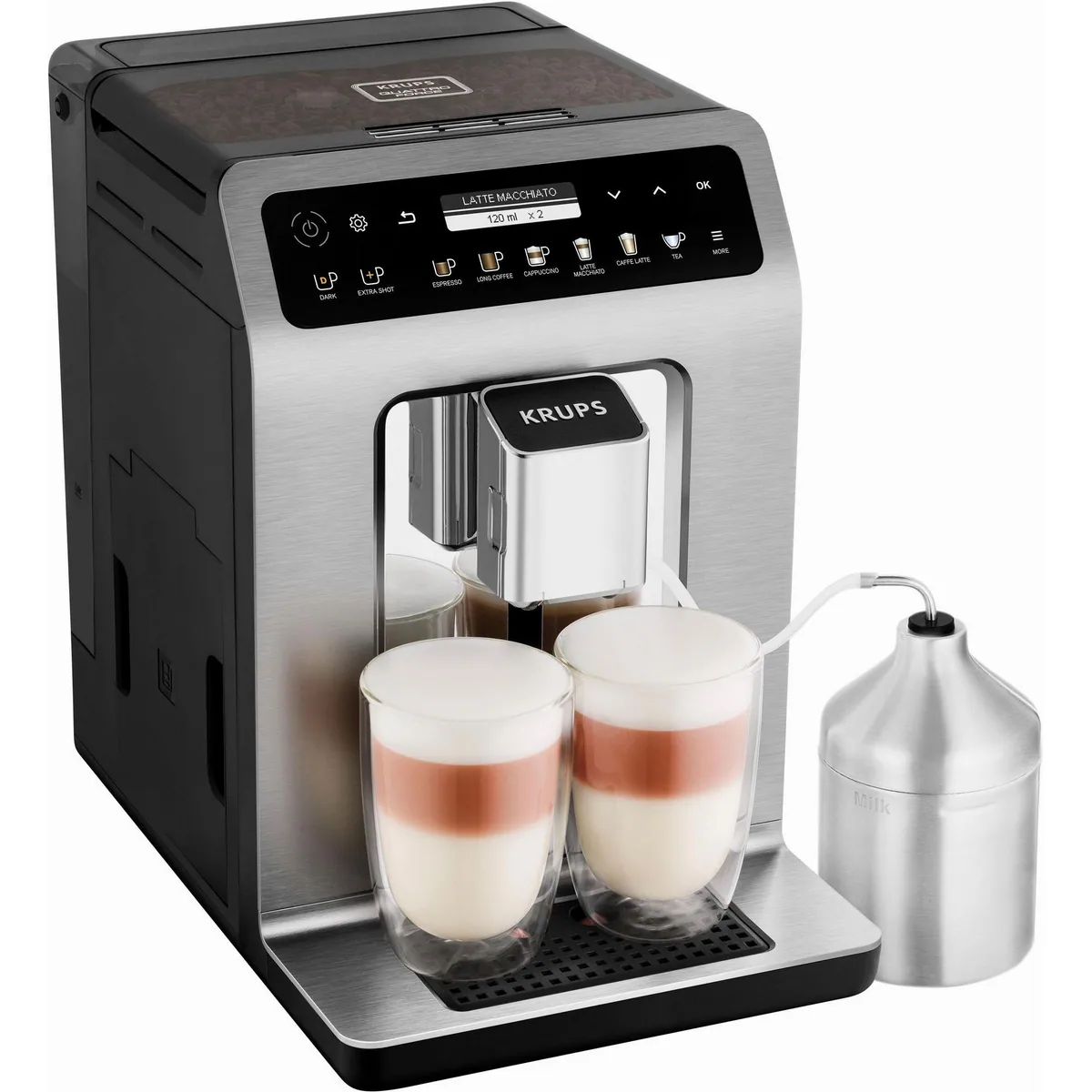 Krups Kaffeevollautomat EA894T Evidence Plus, One-Touch-Cappuccino, Edelstahl-Kegelmahlwerk, Barista Quattro Force Technologie