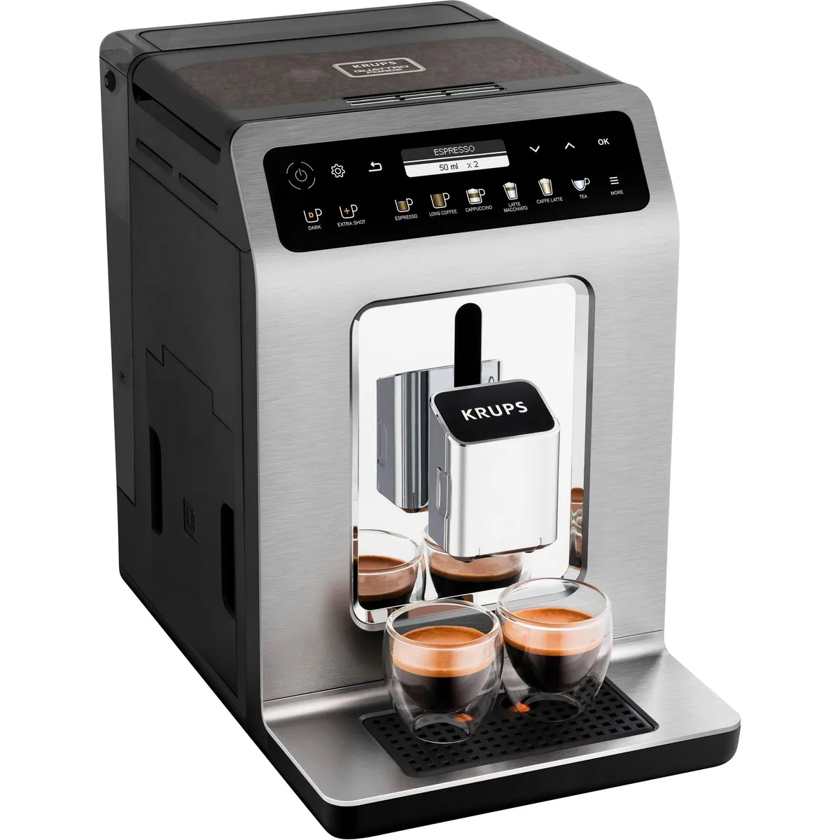 Krups Kaffeevollautomat EA894T Evidence Plus, One-Touch-Cappuccino, Edelstahl-Kegelmahlwerk, Barista Quattro Force Technologie 2