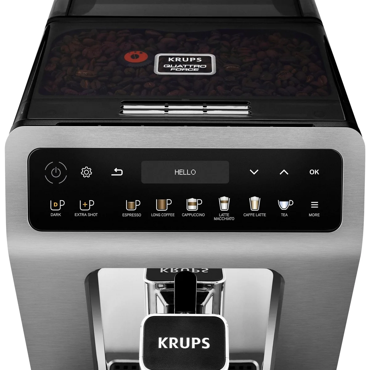 Krups Kaffeevollautomat EA894T Evidence Plus, One-Touch-Cappuccino, Edelstahl-Kegelmahlwerk, Barista Quattro Force Technologie 3