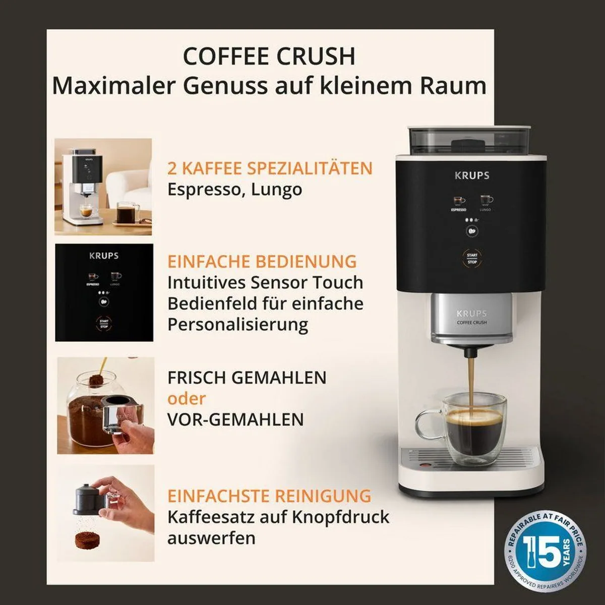 Krups Coffee Crush SA4001, kompakt, vielseitig, einfache Reinigung — 15 cm Breite, frisch gemahlene Bohnen 3